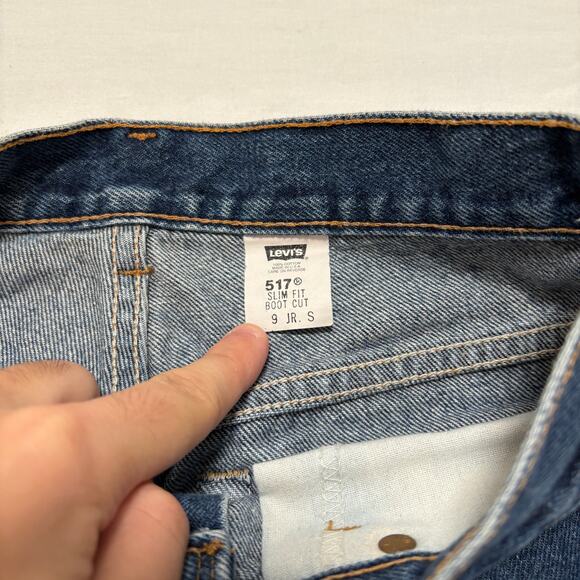 VTG 90s Levi's 517 Slim Fit Jr Boot Cut Flared USA Denim Jeans Blue Womens 28x29 - Picture 3 of 7